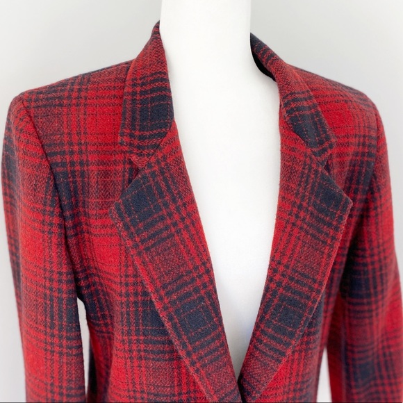 Charter Club Red Plaid Wool Blazer Coat Size 8 - Picture 4 of 8